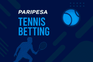 : Promotional banner for tennis betting at Paripesa featuring a glowing tennis ball, dynamic court elements, and blue gradient background.